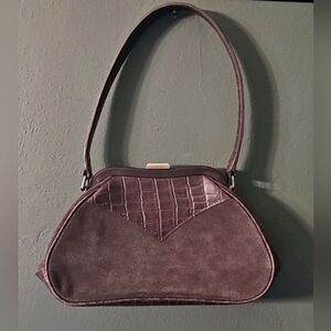 Vintage Laura Ashley Brown Leather Suede & Faux Croc Clasp Handbag